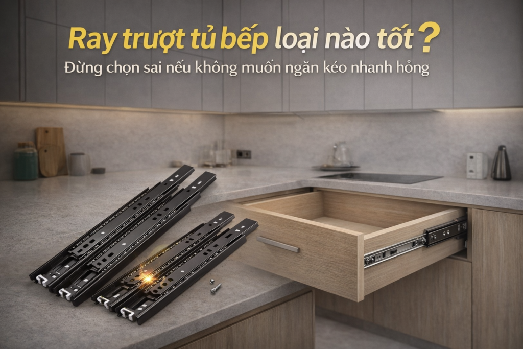 Ray trượt tủ bếp loại nào tốt? Đừng chọn sai nếu không muốn ngăn kéo nhanh hỏng phụ kiện tủ bếp